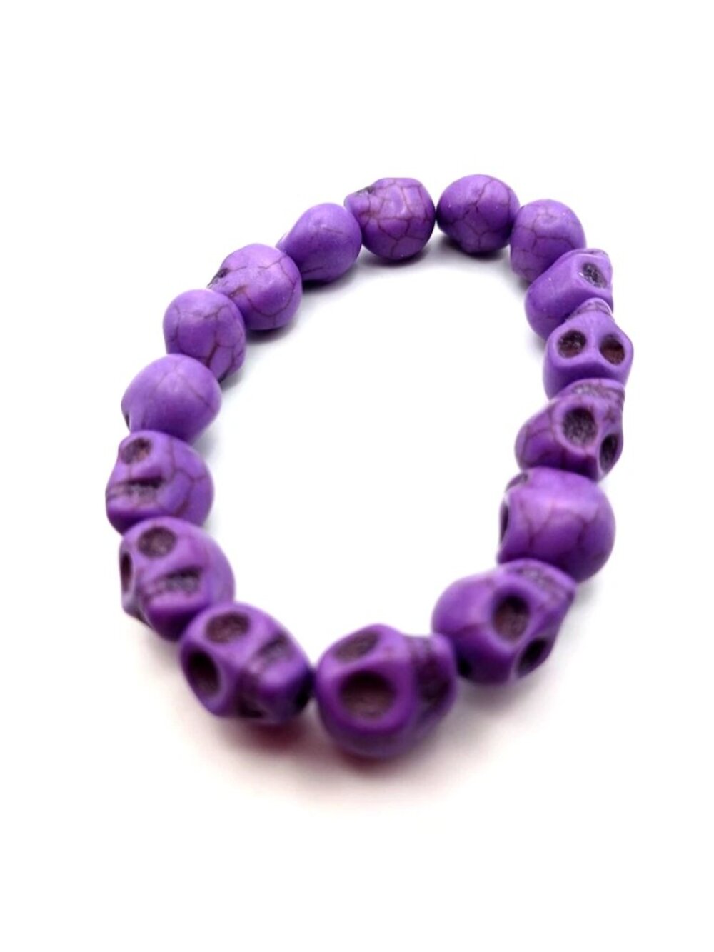 Skull Gothic Purple Large Beaded Stretchy Bracelet